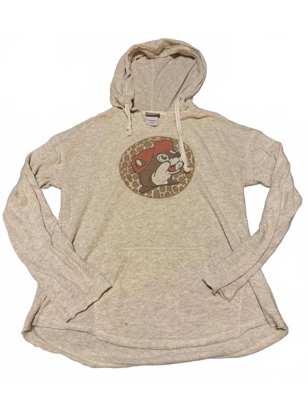 Buc-ee’s Women’s Medium Oatmeal Hoodie Beaver Leopard Graphic Pullover